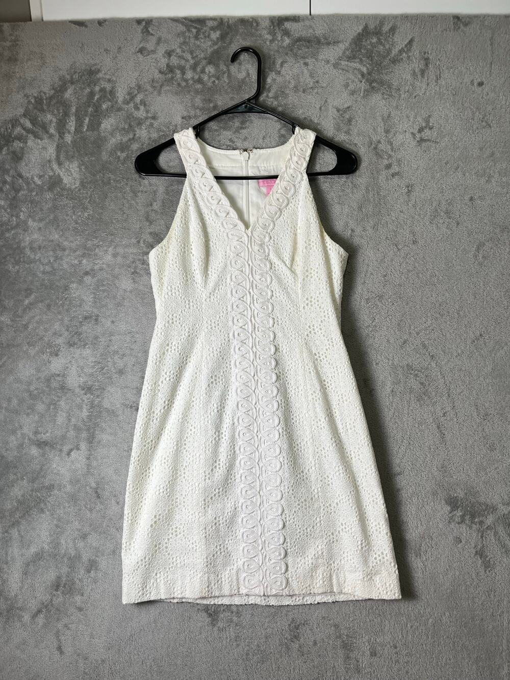 Lilly Pulitzer White Textured Embroidered Sheath Dress Sleeveless Women's Size 0